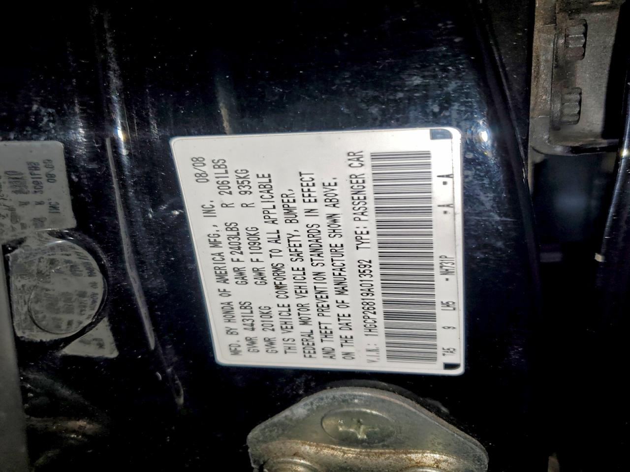 2009 Honda Accord Exl VIN: 1HGCP26819A013592 Lot: 93730405