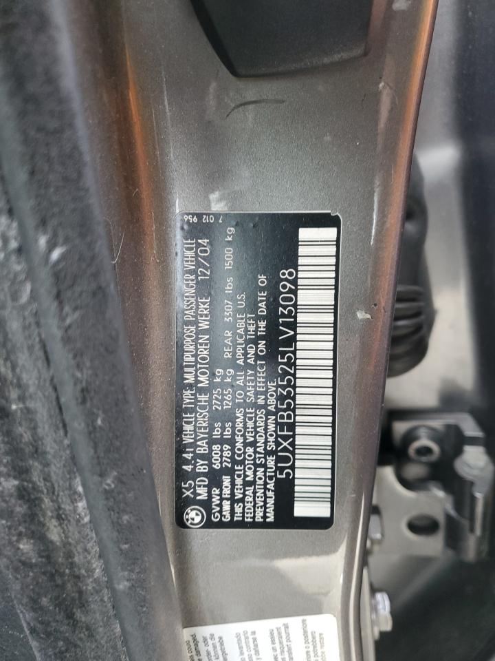 2005 BMW X5 4.4I VIN: 5UXFB53525LV13098 Lot: 91467345