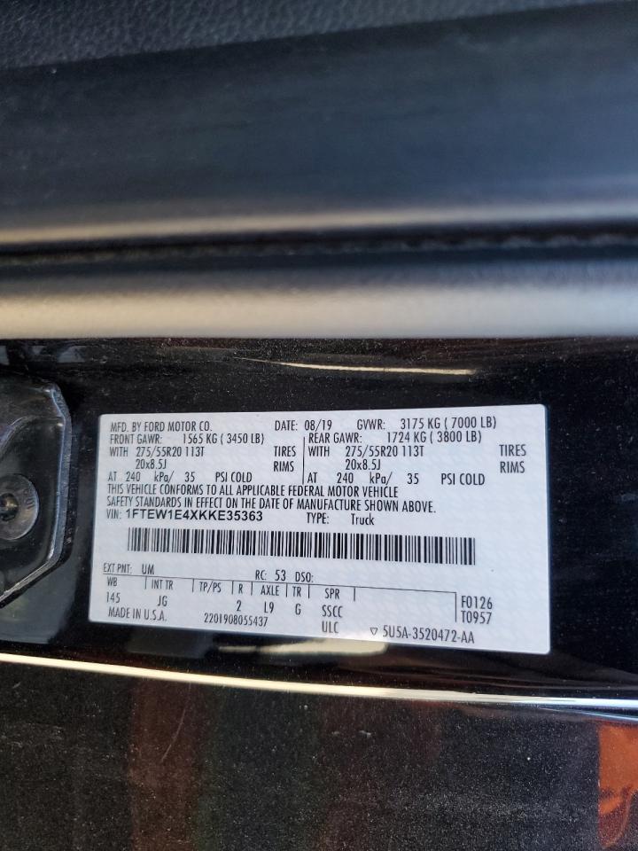 2019 Ford F150 Supercrew VIN: 1FTEW1E4XKKE35363 Lot: 90716845