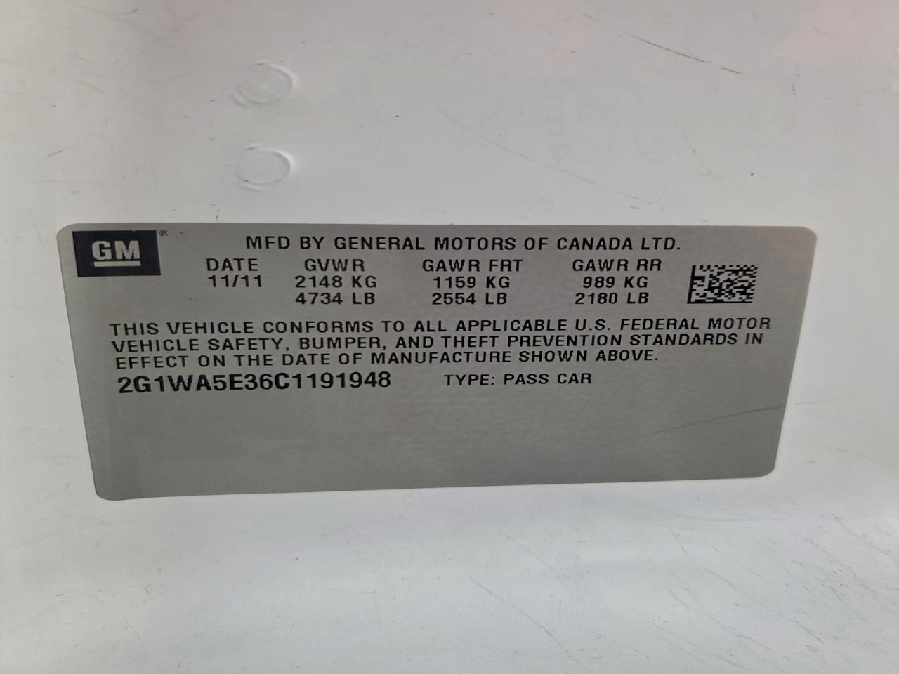 2012 Chevrolet Impala Ls VIN: 2G1WA5E36C1191948 Lot: 94571025