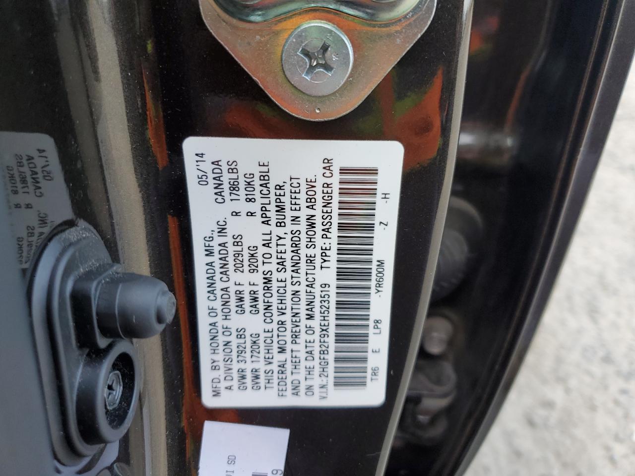 2014 Honda Civic Exl VIN: 2HGFB2F9XEH523519 Lot: 93570525