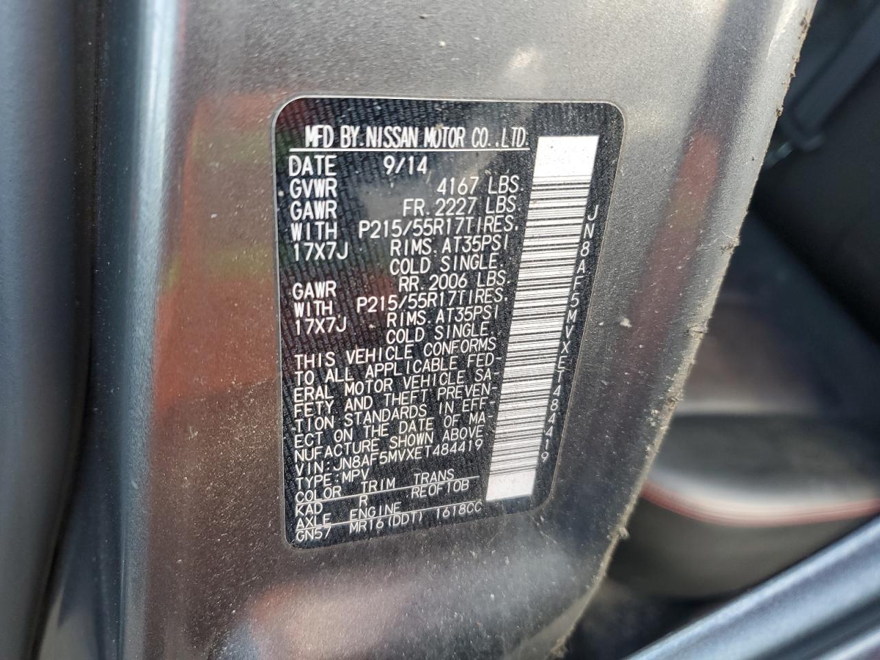 2014 Nissan Juke S VIN: JN8AF5MVXET484419 Lot: 93222825