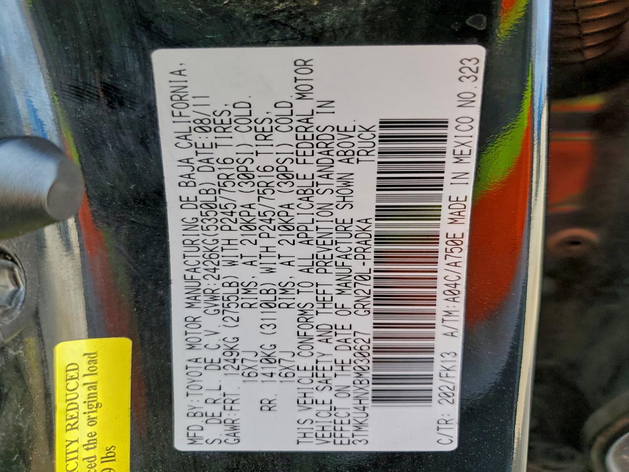 2011 Toyota Tacoma Double Cab Prerunner Long Bed VIN: 3TMKU4HNXBM030627 Lot: 94592585