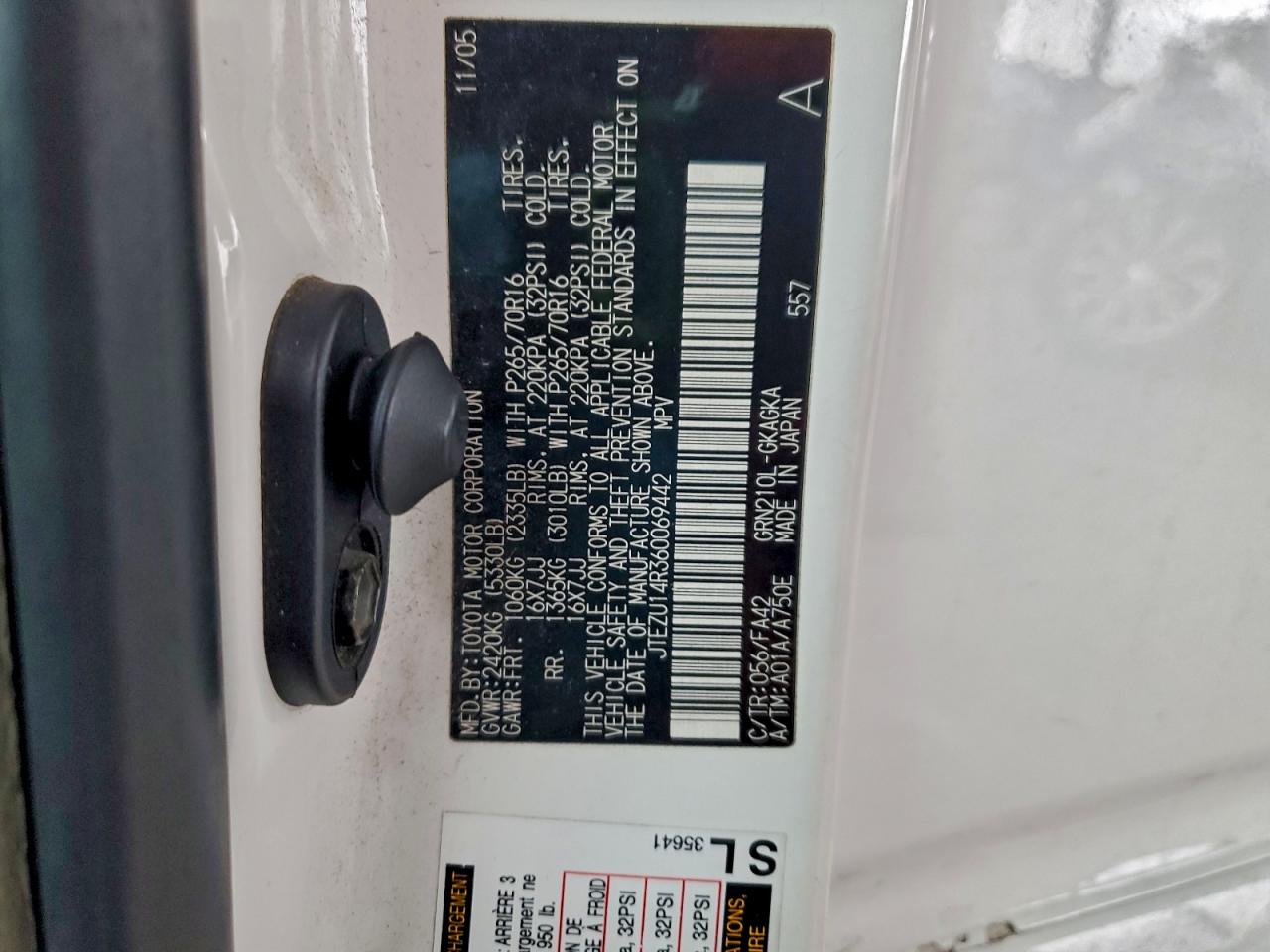 2006 Toyota 4Runner Sr5 VIN: JTEZU14R360069442 Lot: 94594535