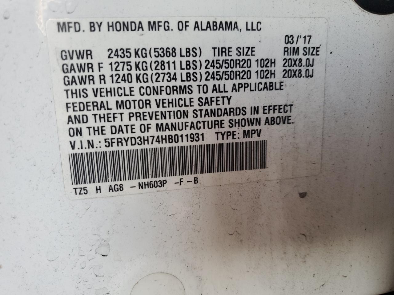 2017 Acura Mdx Technology VIN: 5FRYD3H74HB011931 Lot: 93516375