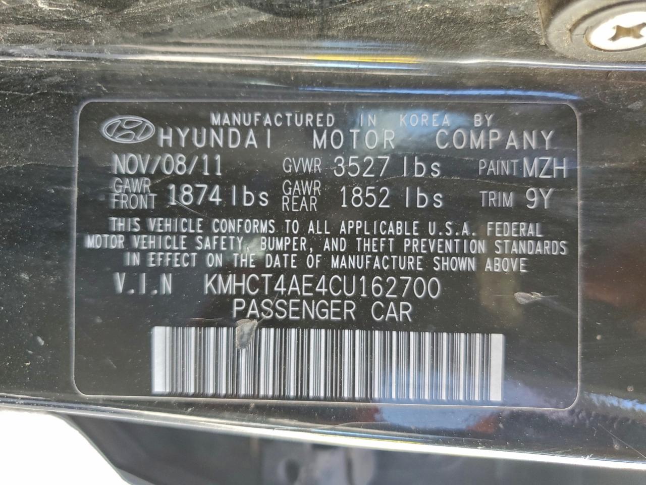 2012 Hyundai Accent Gls VIN: KMHCT4AE4CU162700 Lot: 94677845