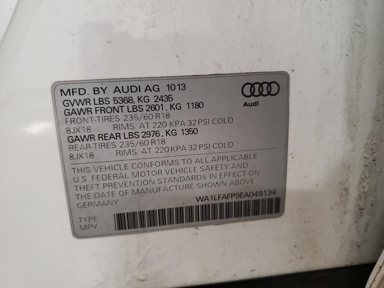 2014 Audi Q5 Premium Plus VIN: WA1LFAFP9EA049134 Lot: 91325205
