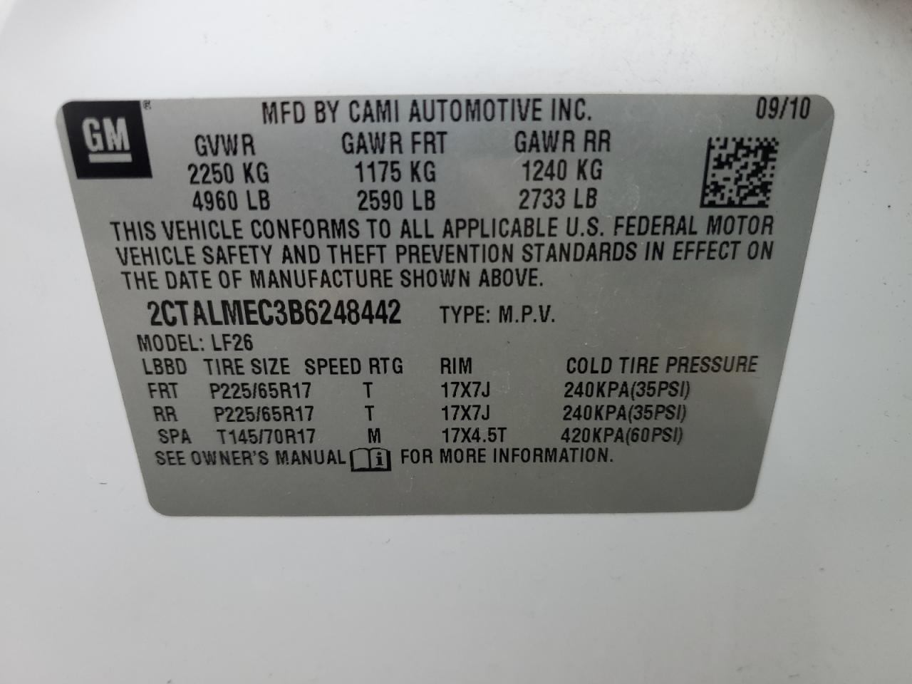 2011 GMC Terrain Sle VIN: 2CTALMEC3B6248442 Lot: 92099475