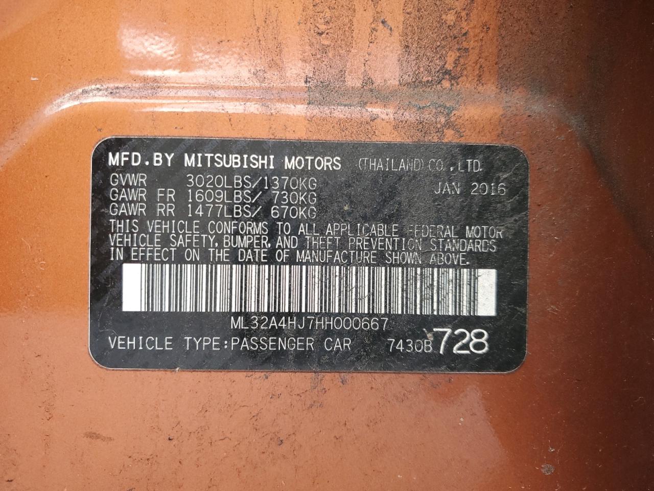 2017 Mitsubishi Mirage Se VIN: ML32A4HJ7HH000667 Lot: 93035105