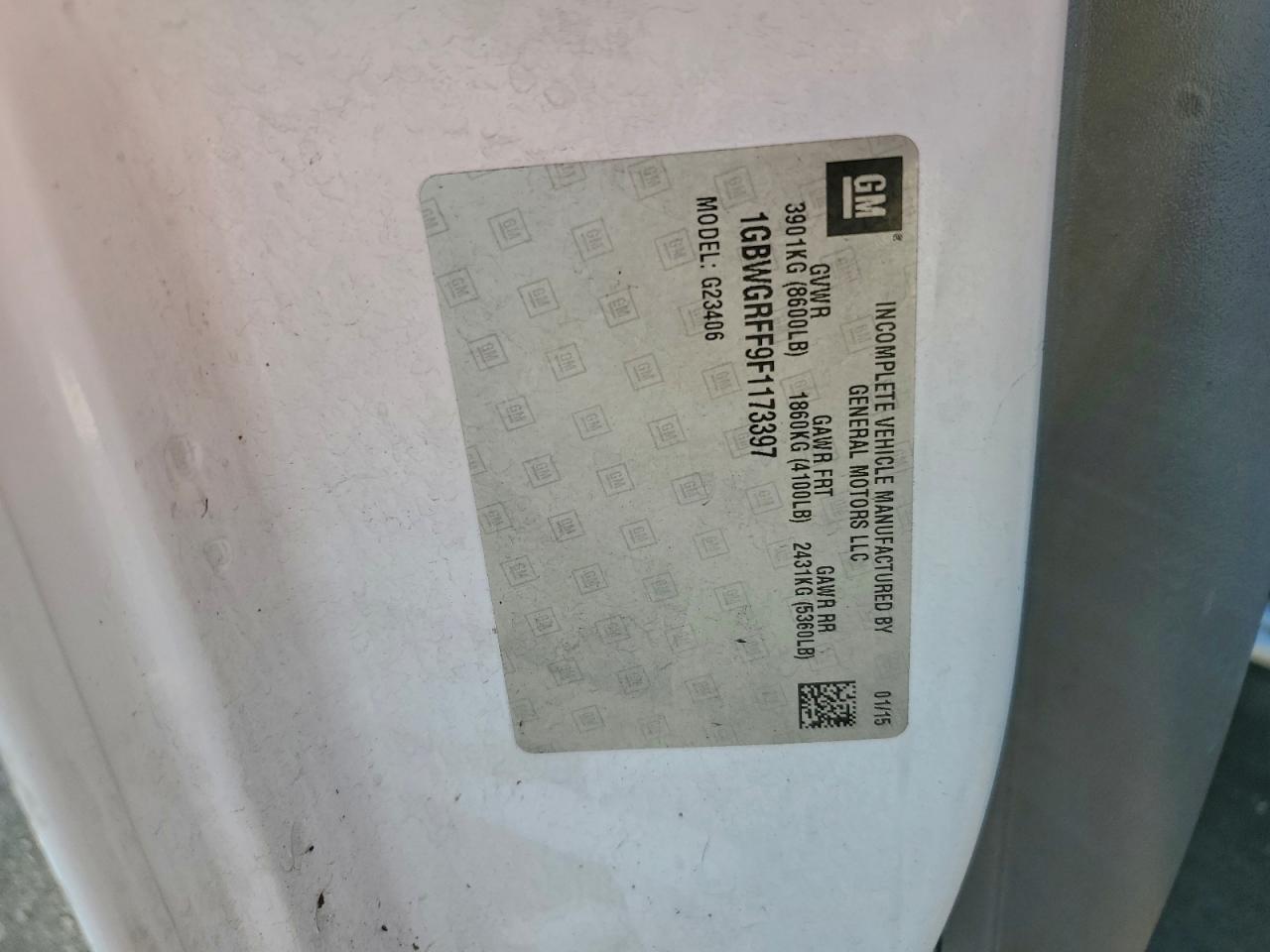 2015 Chevrolet Express G2500 Lt VIN: 1GBWGRFF9F1173397 Lot: 94502815