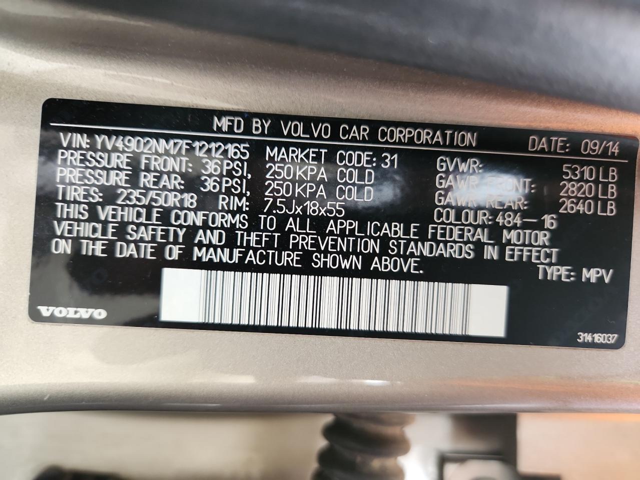 2015 Volvo Xc70 T6 Platinum VIN: YV4902NM7F1212165 Lot: 91066485