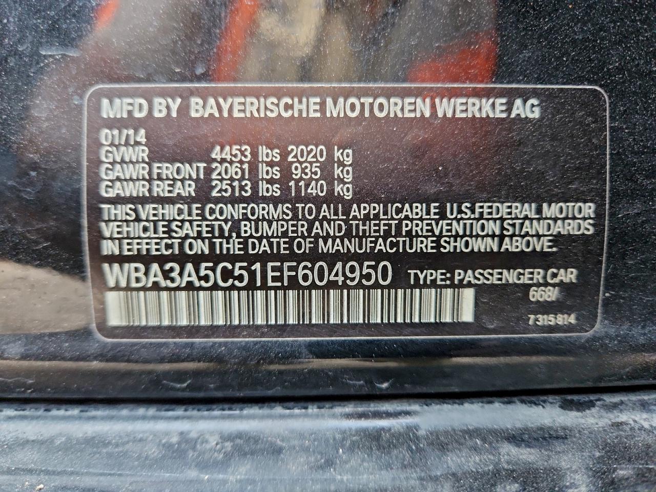 2014 BMW 328 I VIN: WBA3A5C51EF604950 Lot: 94597445