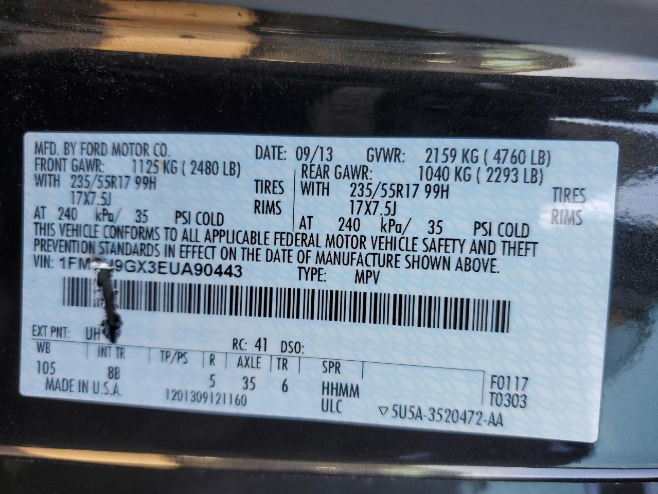 2014 Ford Escape Se VIN: 1FMCU9GX3EUA90443 Lot: 91233635