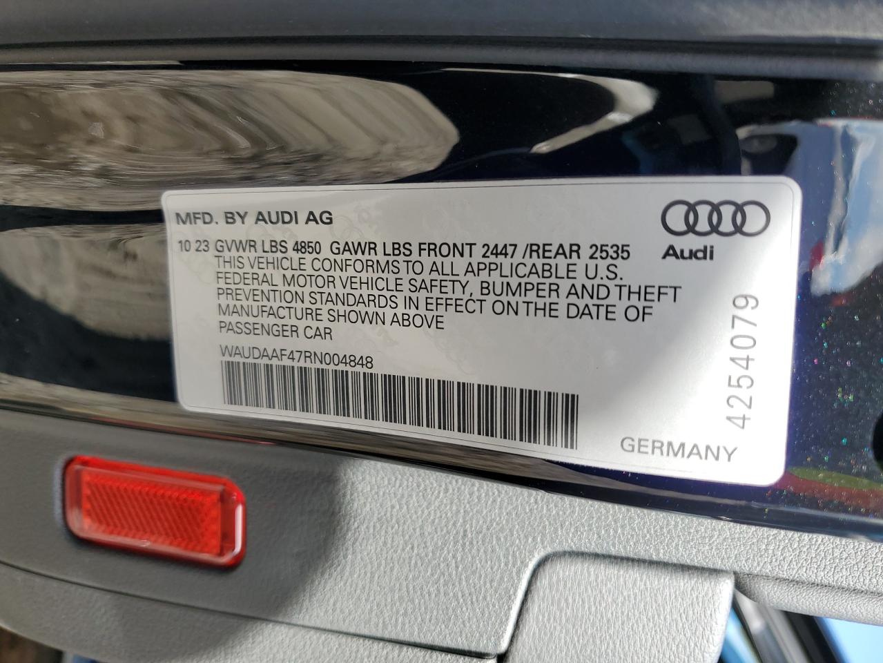 2024 Audi A4 Premium 45 VIN: WAUDAAF47RN004848 Lot: 93343655
