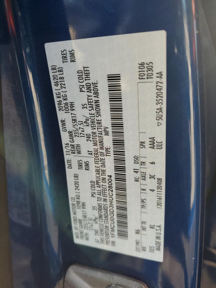 2017 Ford Escape Se VIN: 1FMCU0GD3HUC28004 Lot: 92863925