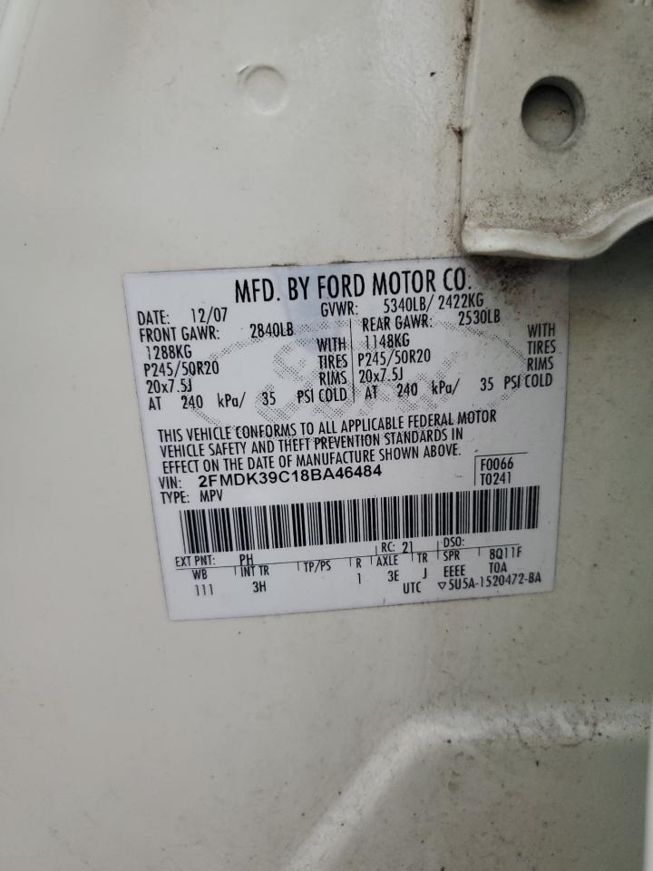 2008 Ford Edge Limited VIN: 2FMDK39C18BA46484 Lot: 93602475