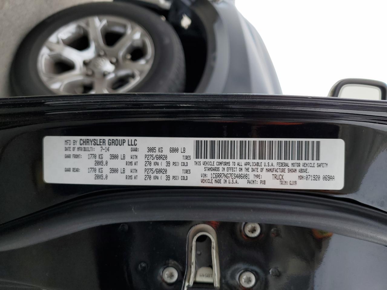 2014 Ram 1500 Laramie VIN: 1C6RR7NG7ES406081 Lot: 92381215