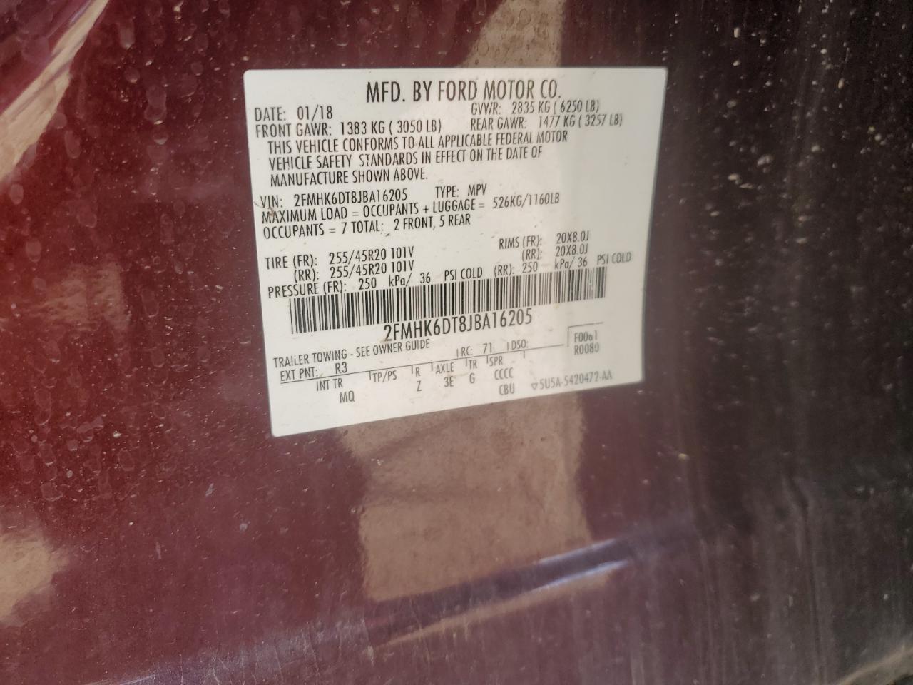 2018 Ford Flex Limited VIN: 2FMHK6DT8JBA16205 Lot: 92430015