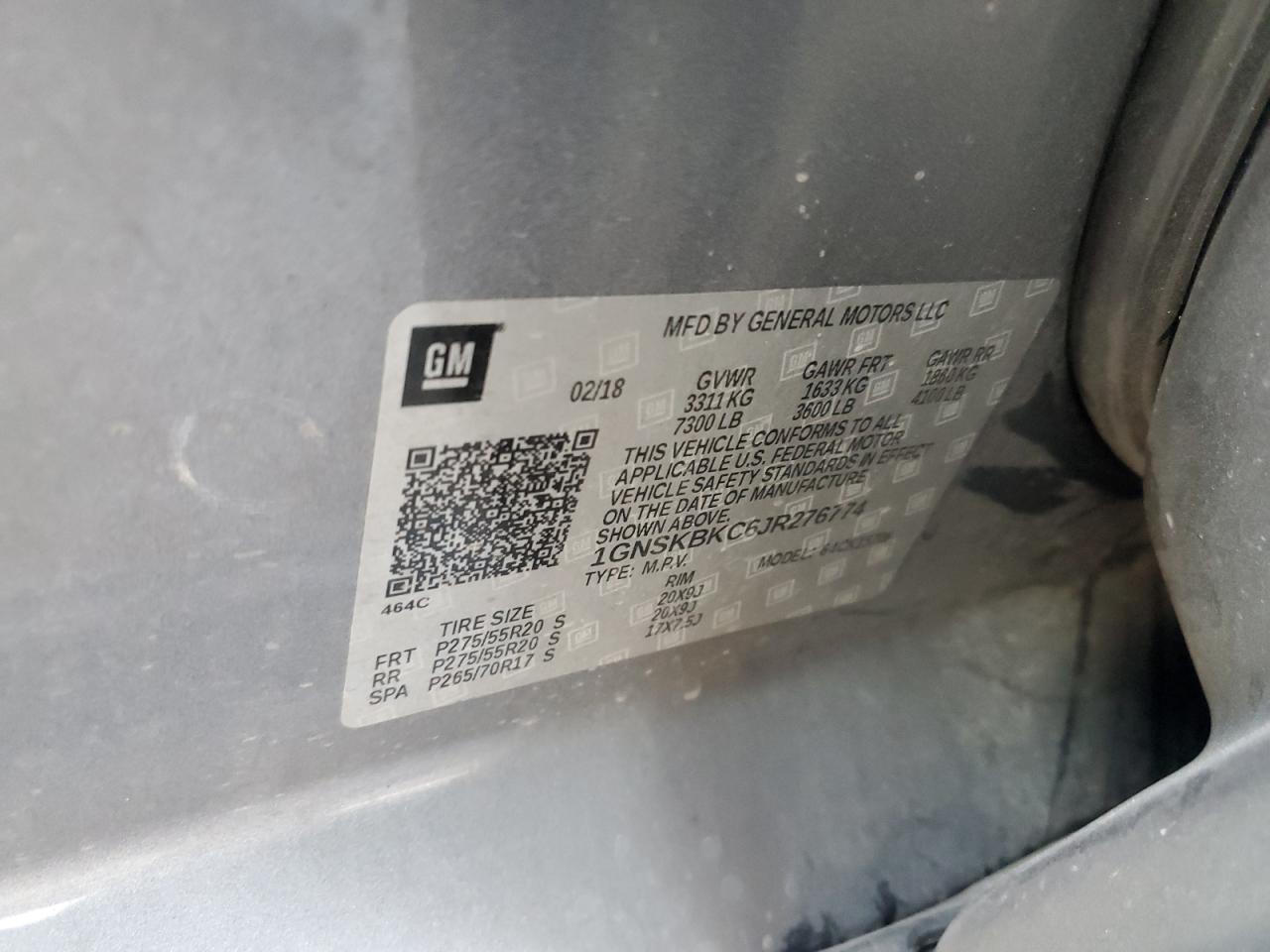 2018 Chevrolet Tahoe K1500 Lt VIN: 1GNSKBKC6JR276774 Lot: 93318745