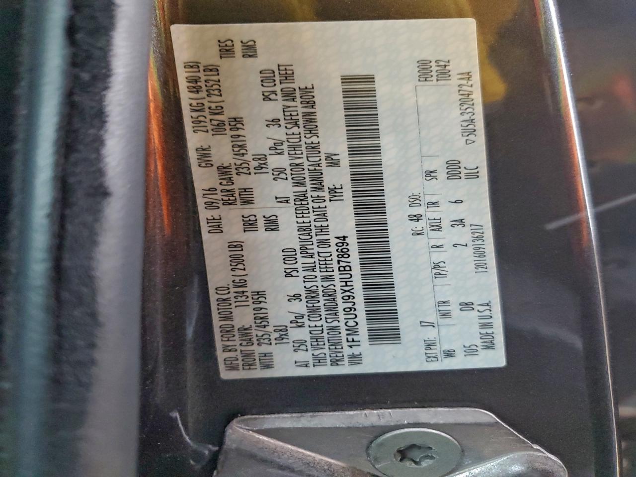 2017 Ford Escape Titanium VIN: 1FMCU9J9XHUB78694 Lot: 94495255