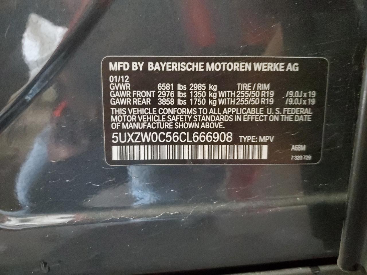 2012 BMW X5 xDrive35D VIN: 5UXZW0C56CL666908 Lot: 91460475