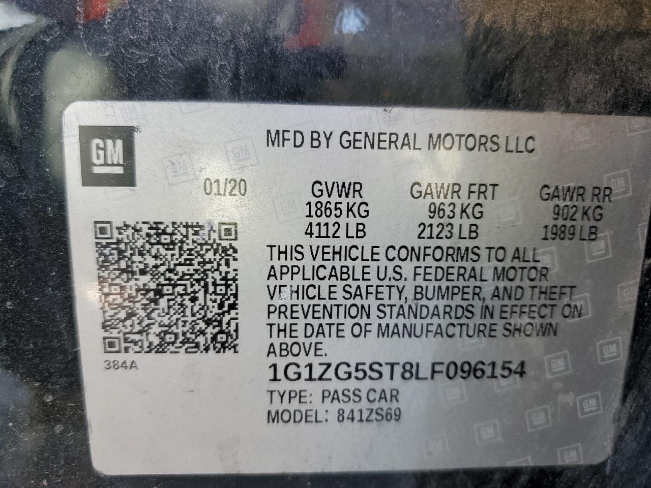 2020 Chevrolet Malibu Rs VIN: 1G1ZG5ST8LF096154 Lot: 92682935