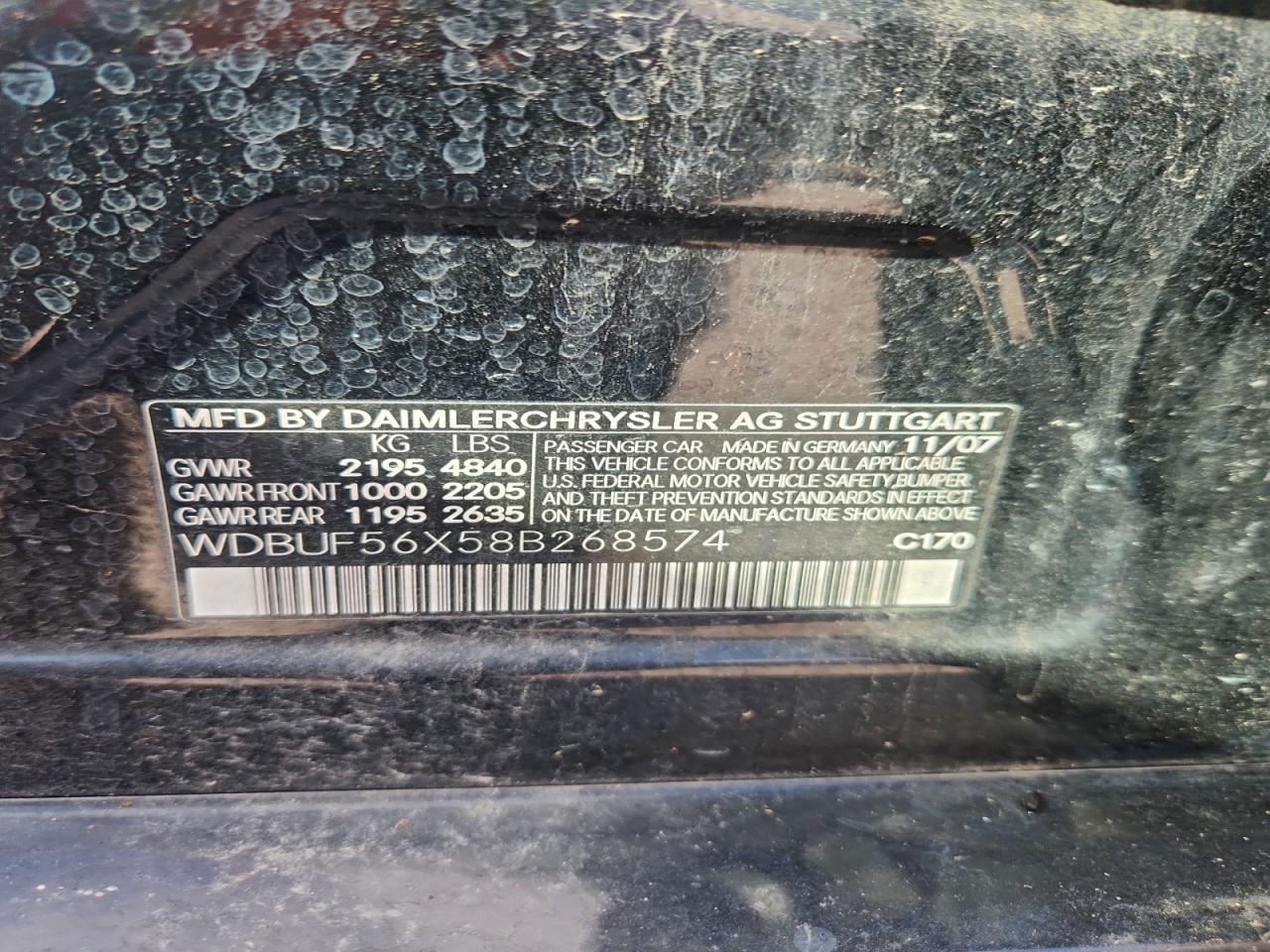 2008 Mercedes-Benz E 350 VIN: WDBUF56X58B268574 Lot: 93681575