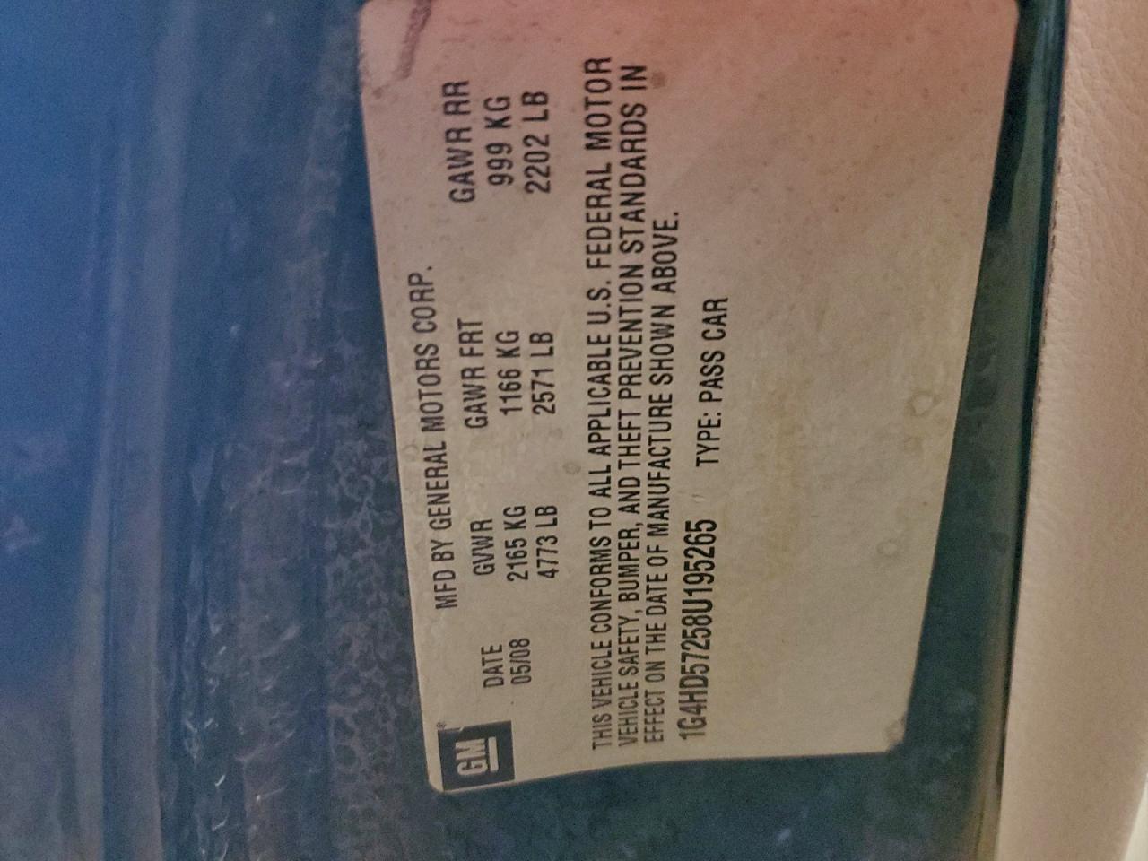 2008 Buick Lucerne Cxl VIN: 1G4HD57258U195265 Lot: 93295475