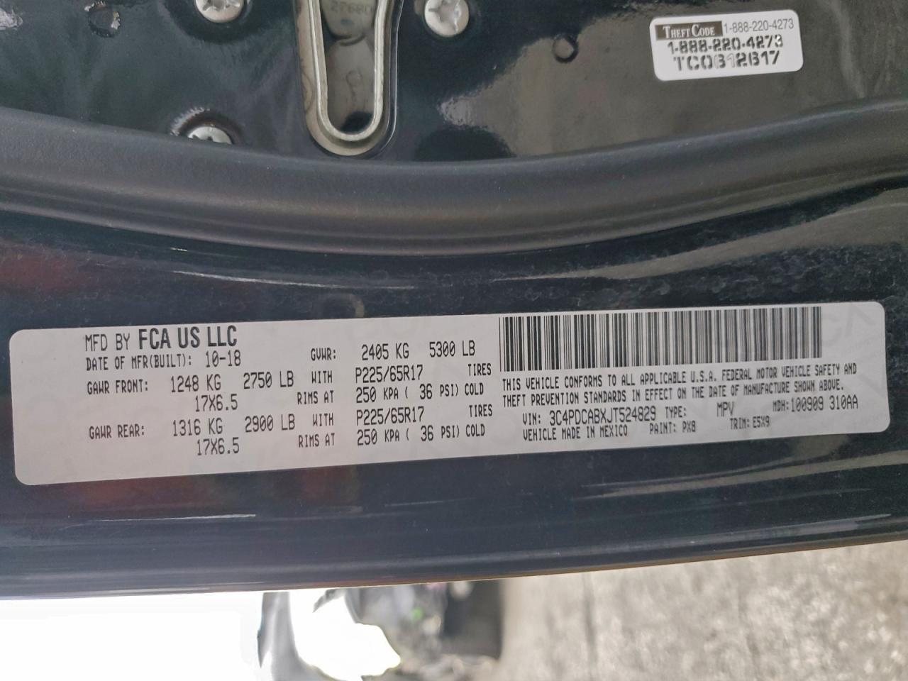 2018 Dodge Journey Se VIN: 3C4PDCABXJT524829 Lot: 93865595