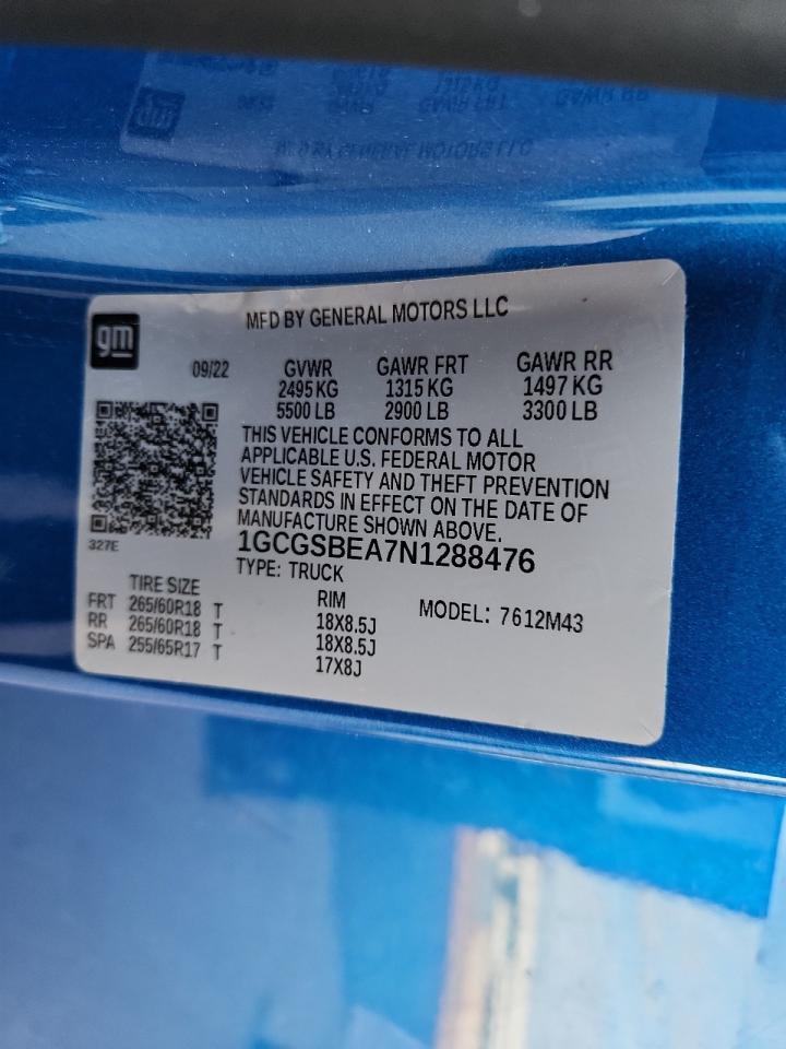 2022 Chevrolet Colorado VIN: 1GCGSBEA7N1288476 Lot: 93026695