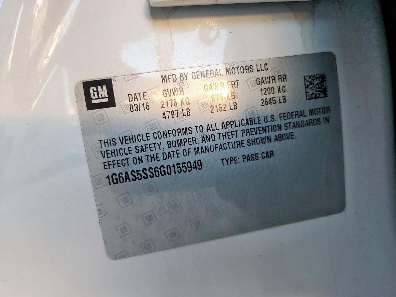 2016 Cadillac Cts Performance Collection VIN: 1G6AS5SS6G0155949 Lot: 92059095