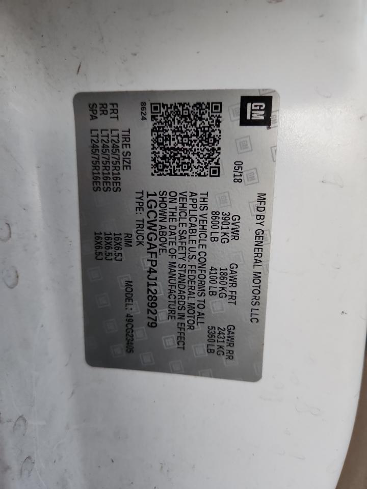 2018 Chevrolet Express G2500 VIN: 1GCWGAFP4J1289279 Lot: 92252355