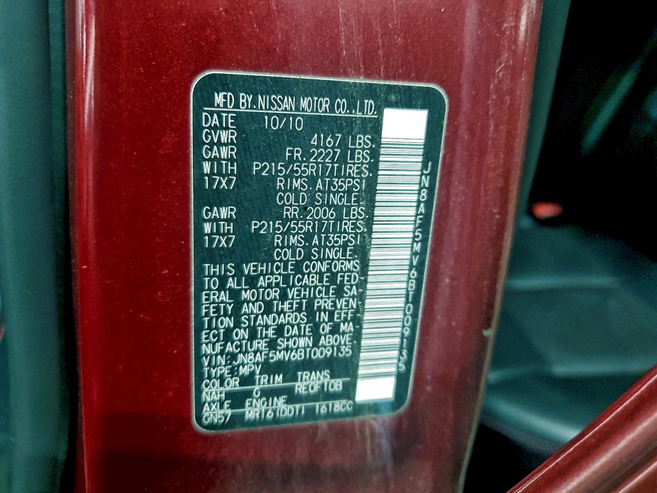 2011 Nissan Juke S VIN: JN8AF5MV6BT009135 Lot: 92352395