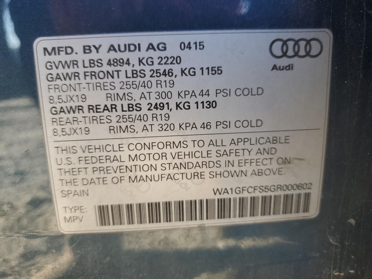 2016 Audi Q3 Prestige VIN: WA1GFCFS5GR000602 Lot: 91448805