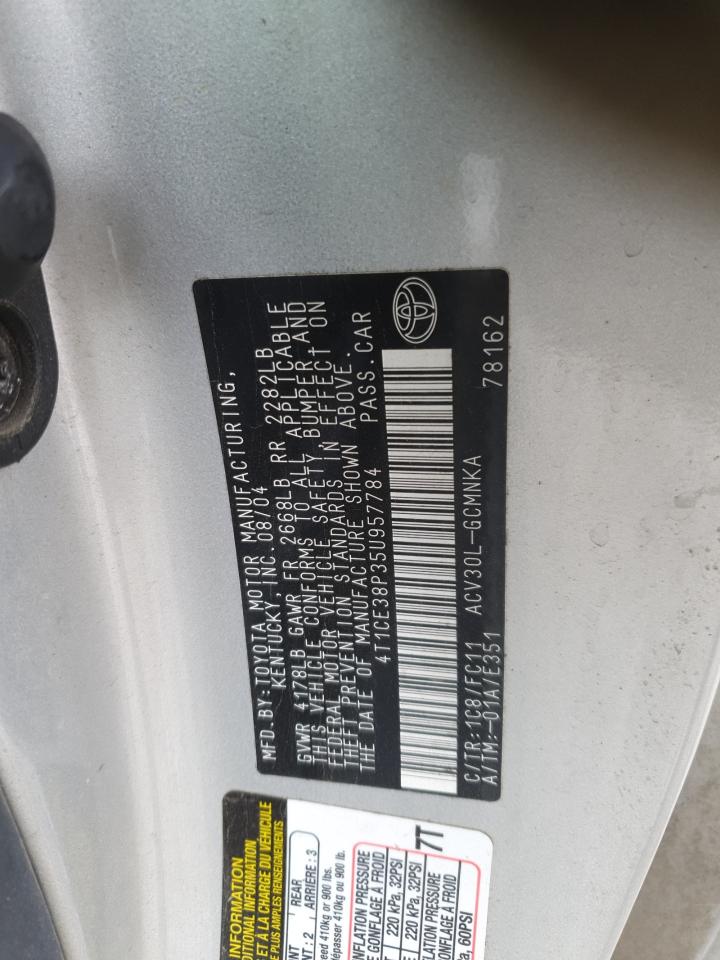 2005 Toyota Camry Solara Se VIN: 4T1CE38P35U957784 Lot: 92155575