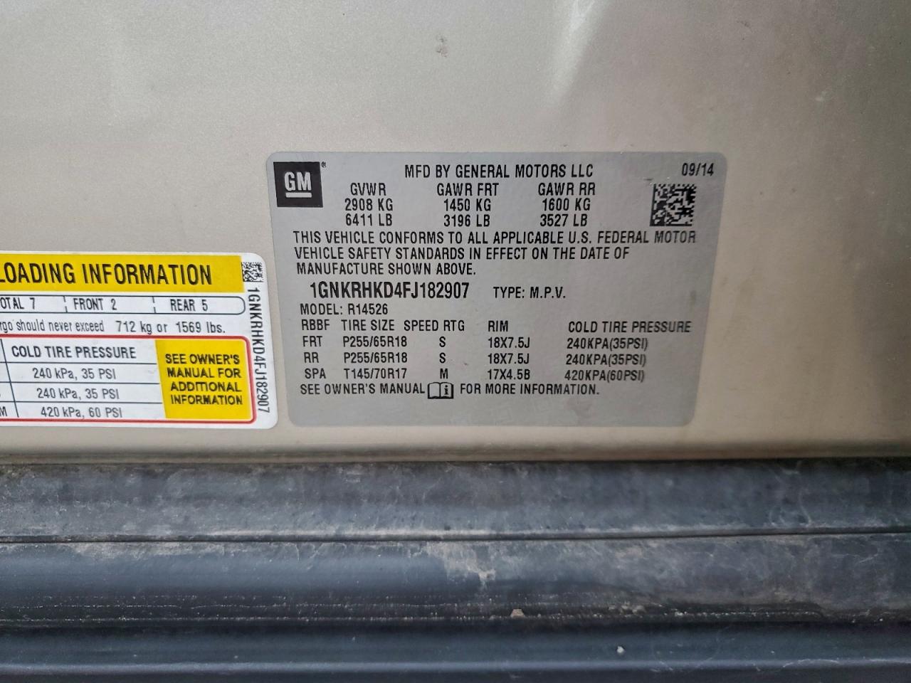 2015 Chevrolet Traverse Lt VIN: 1GNKRHKD4FJ182907 Lot: 93229545