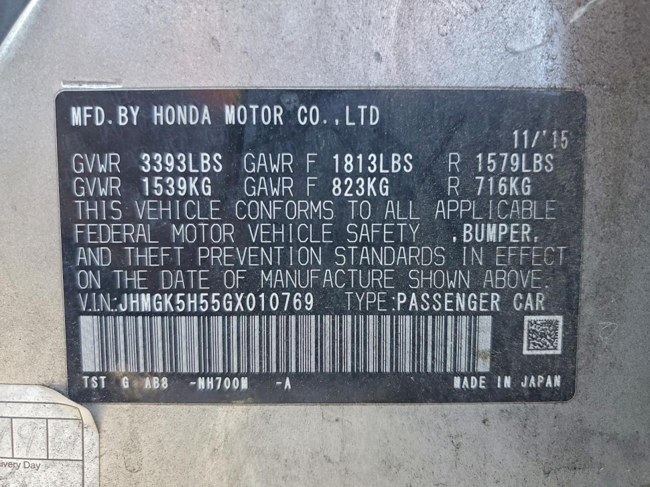 2016 Honda Fit Lx VIN: JHMGK5H55GX010769 Lot: 94526675