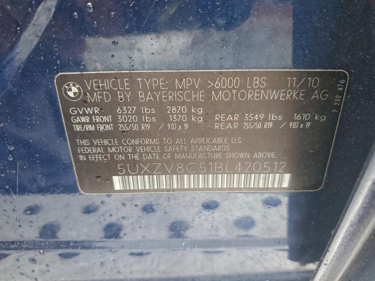 2011 BMW X5 xDrive50I VIN: 5UXZV8C51BL420512 Lot: 91858115