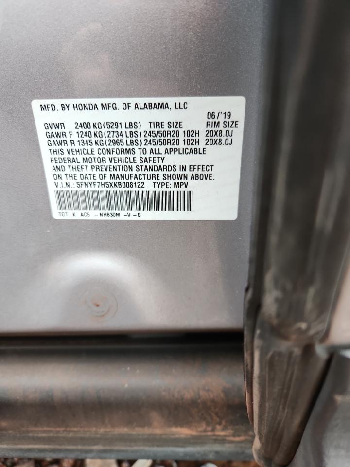 2019 Honda Passport Exl VIN: 5FNYF7H5XKB008122 Lot: 93016815