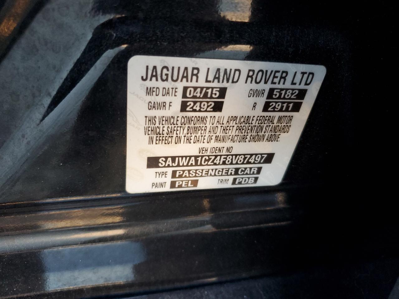 2015 Jaguar Xj VIN: SAJWA1CZ4F8V87497 Lot: 92716275