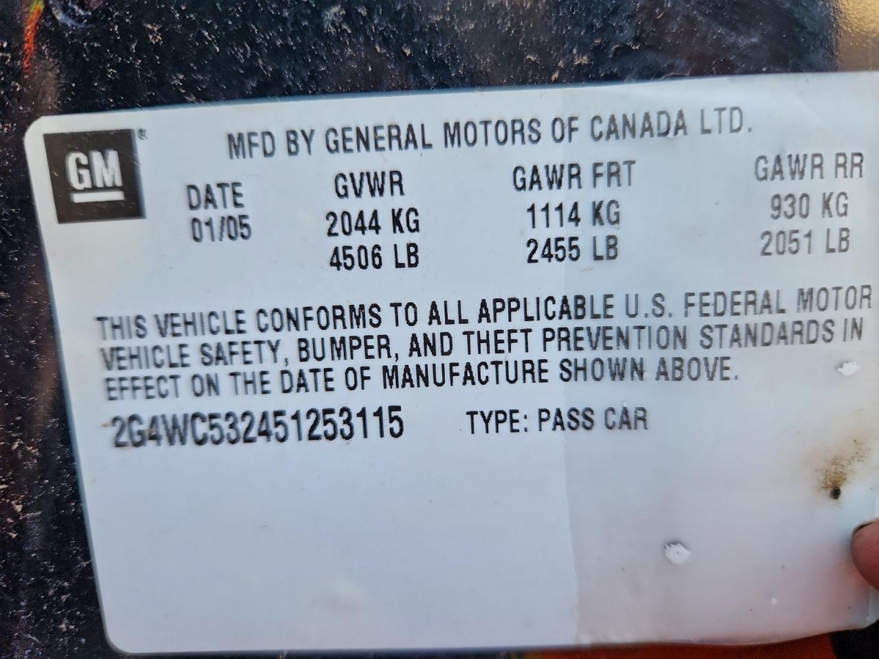 2005 Buick Lacrosse Cx VIN: 2G4WC532451253115 Lot: 94600245