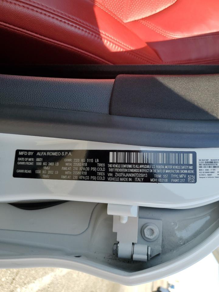 2022 Alfa Romeo Stelvio VIN: ZASPAJAN0N7D25913 Lot: 91135085