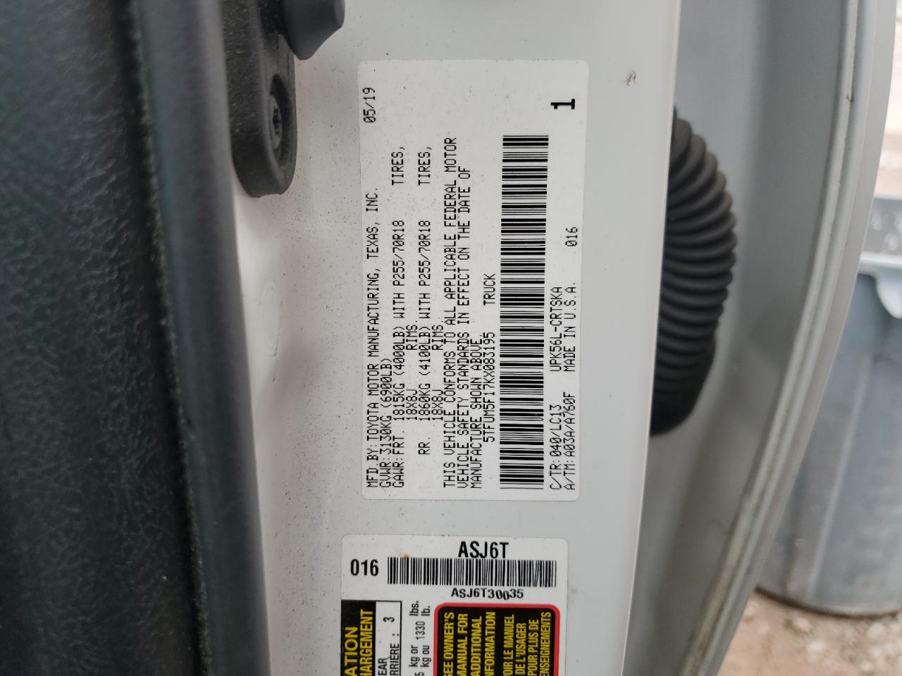 2019 Toyota Tundra Double Cab Sr VIN: 5TFUM5F17KX083195 Lot: 90986715