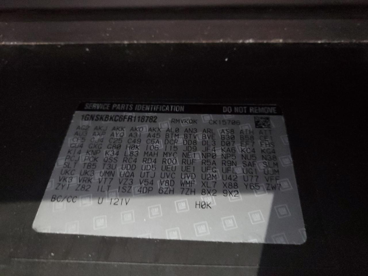 2015 Chevrolet Tahoe K1500 Lt VIN: 1GNSKBKC6FR118782 Lot: 93871945