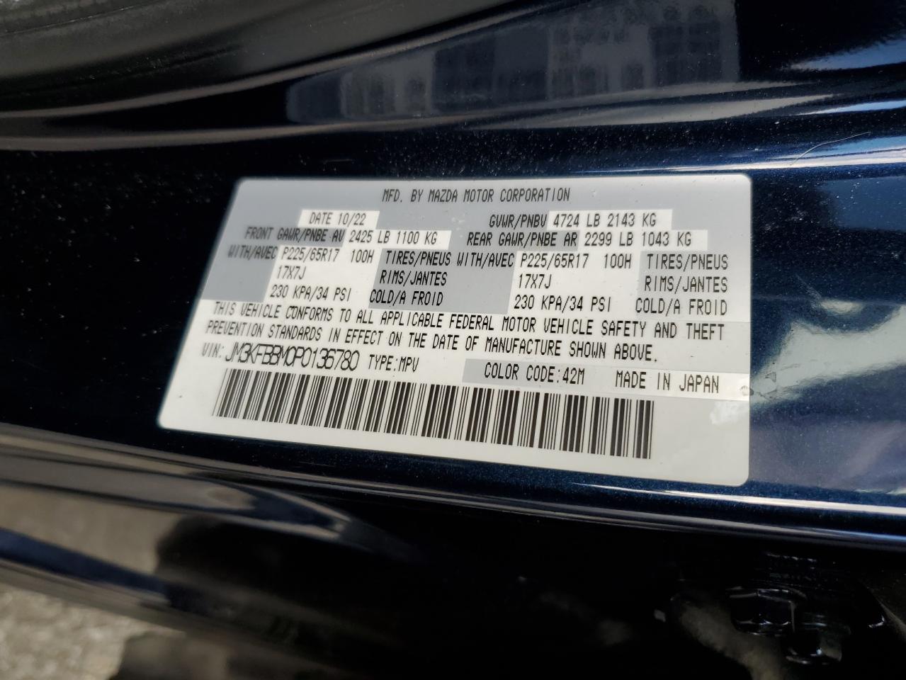 2023 Mazda Cx-5 Select VIN: JM3KFBBM0P0136780 Lot: 93349155