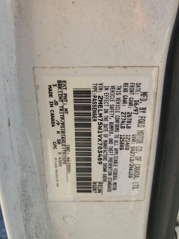 1997 Mercury Grand Marquis Ls VIN: 2MELM75W1VX703489 Lot: 91862125