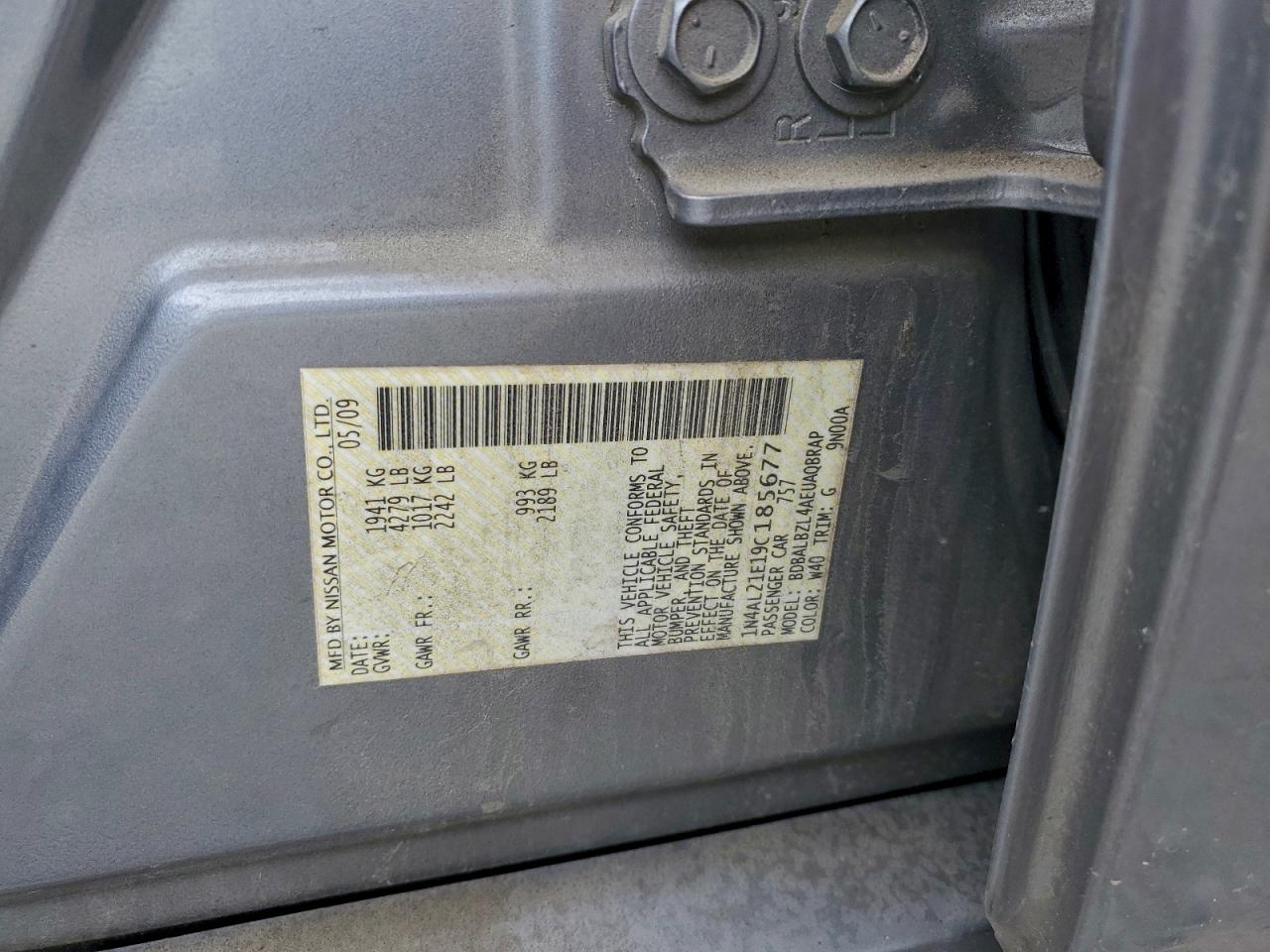 2009 Nissan Altima 2.5 VIN: 1N4AL21E19C185677 Lot: 94441835