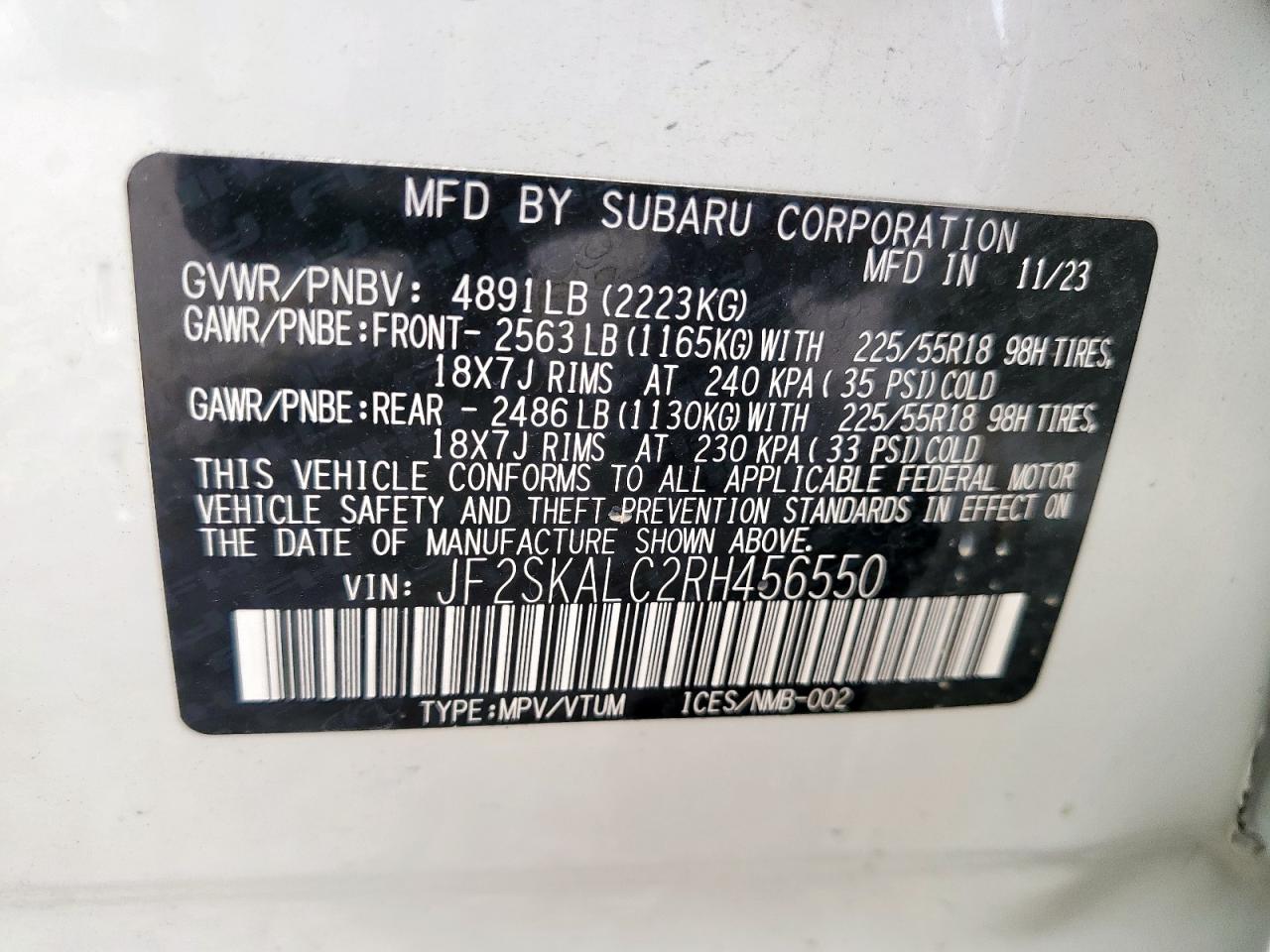 2024 Subaru Forester Limited VIN: JF2SKALC2RH456550 Lot: 92676105