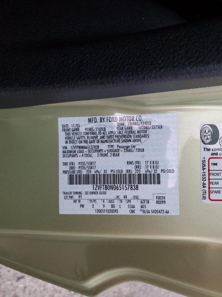 2006 Ford Mustang VIN: 1ZVFT80N065157838 Lot: 91553335