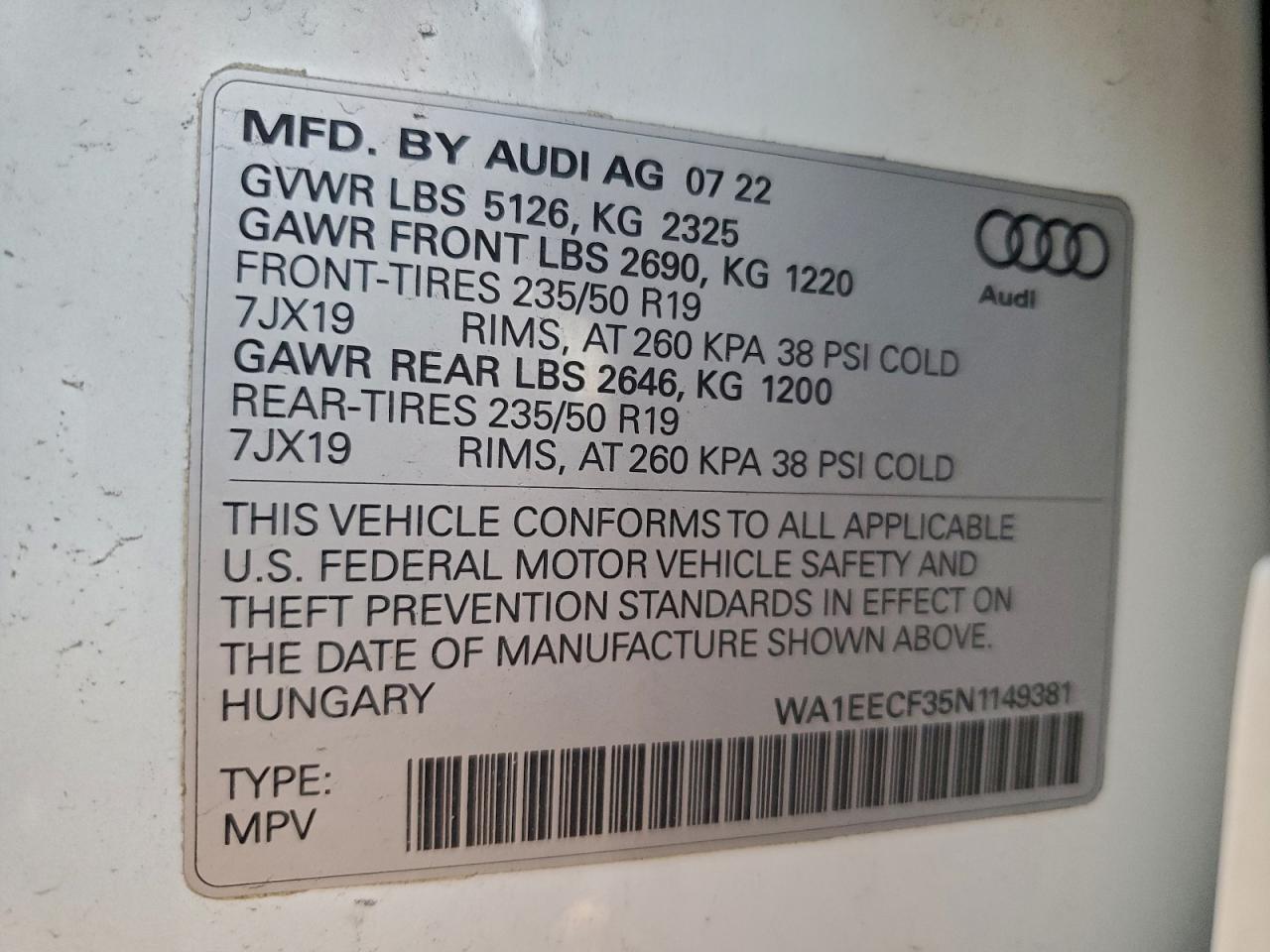 2022 Audi Q3 Premium Plus S Line 45 VIN: WA1EECF35N1149381 Lot: 94740345